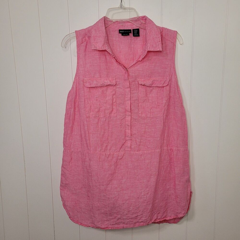 JNY Jones New York Linen Red Sleeveless Button Front Top Medium Lagenlook Summer